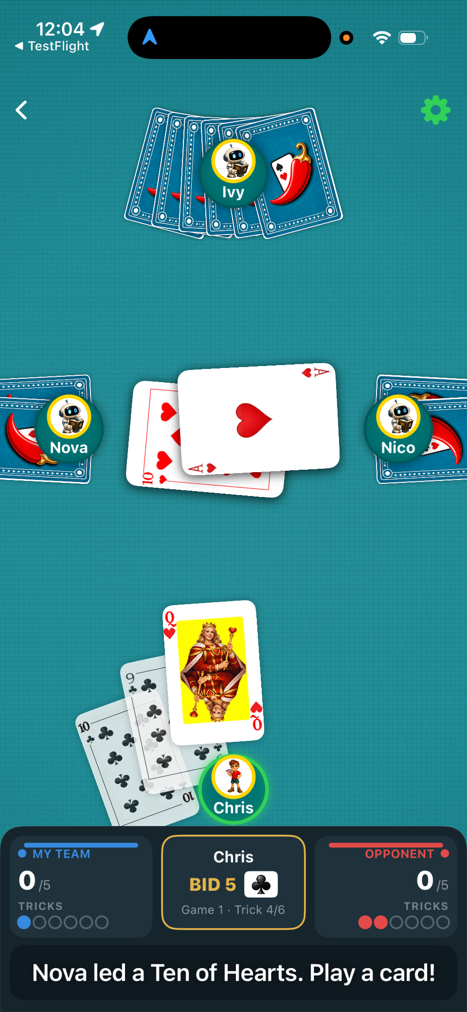 Playing a card into the middle of the table